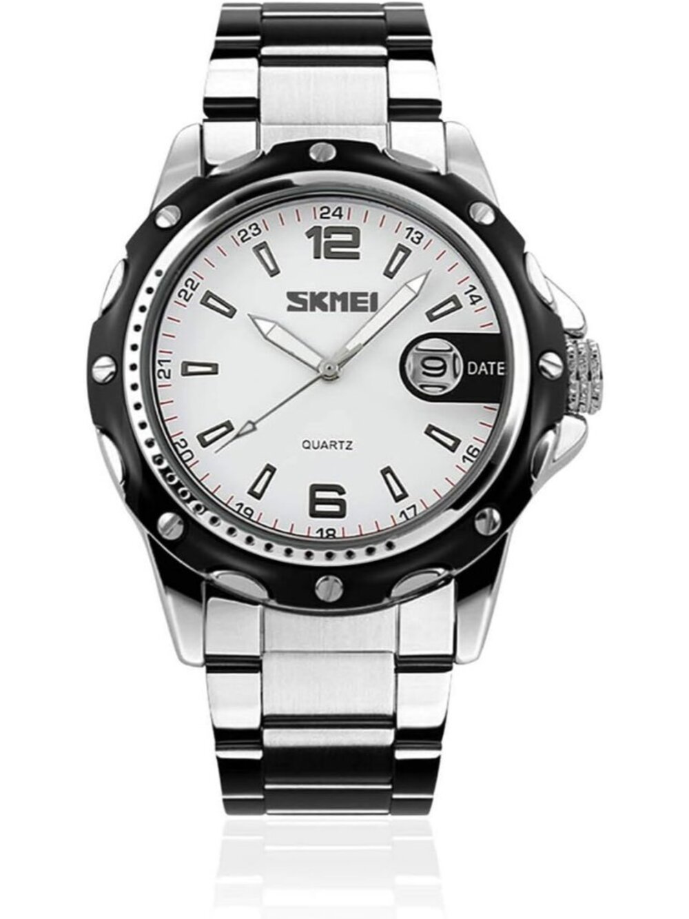 Men's Silver White Analog Quartz Stainless Steel Waterproof Luxury Wrist Watch